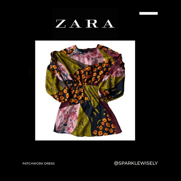 ZARA Patchwork Satin Dress EUC - Picture 5 of 16